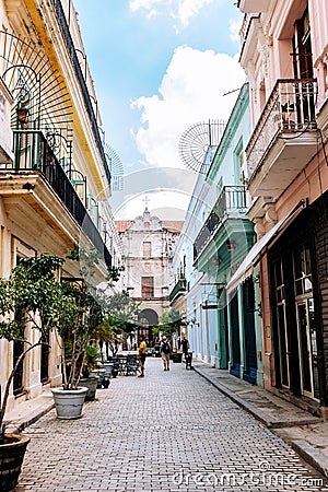 Narrow street in Old Havana, Cuba Editorial Stock Photo